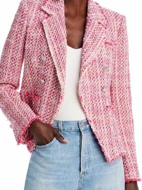 Loveshackfancy Duvel Frayed Edge Blazer - Bonbon Pink Tweed (Size O)